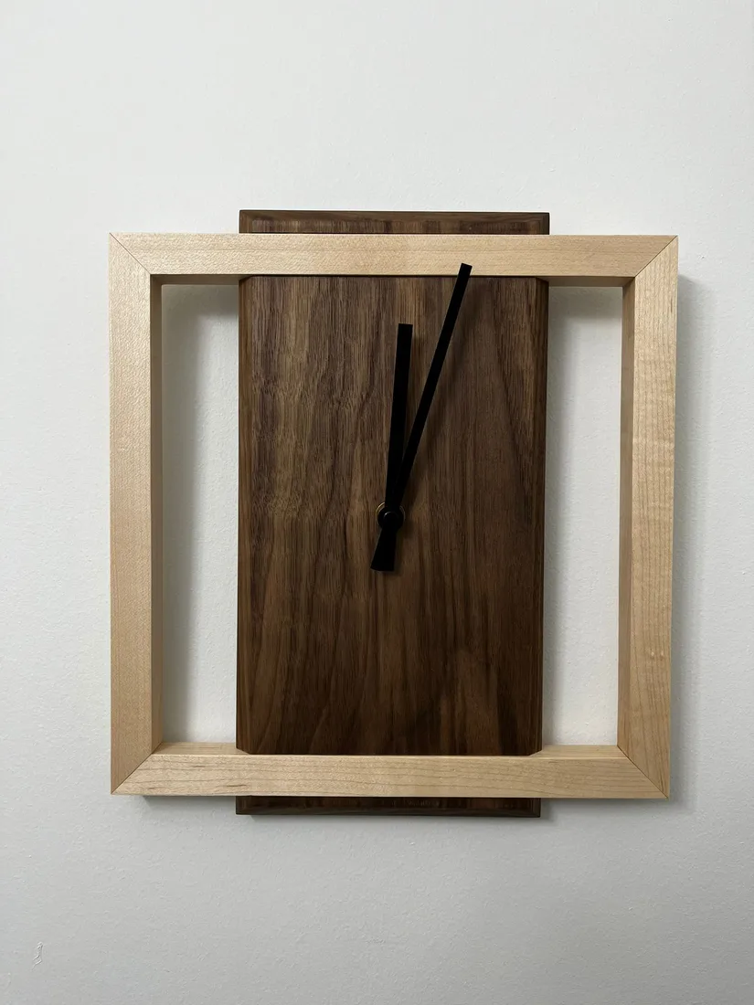 Rectangular walnut clock with blue resin-style river detail